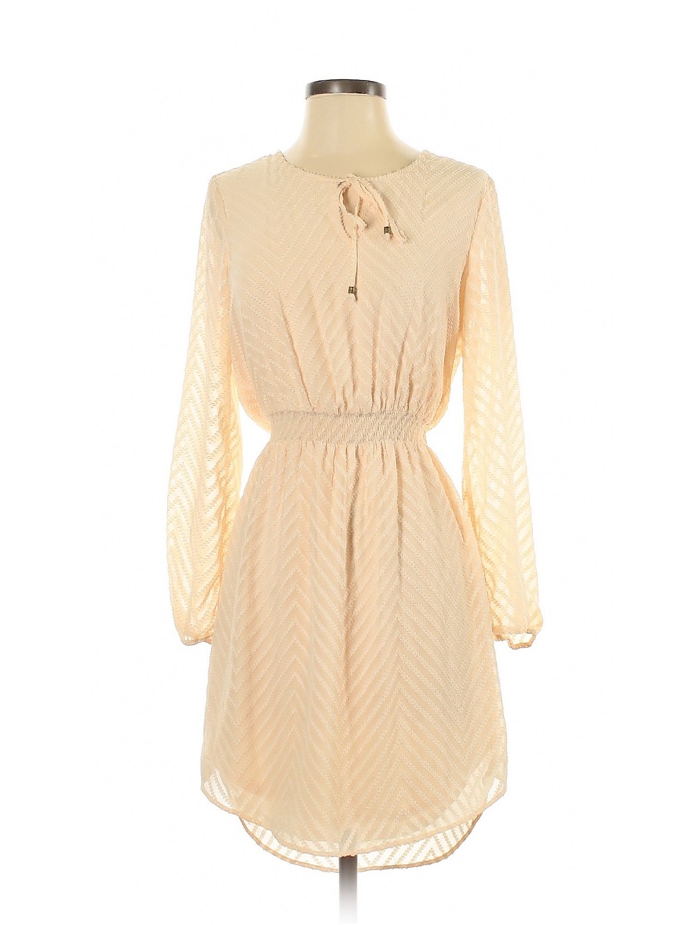 Daniel Rainn Cream Long Sleeve Tie-Neck Dress